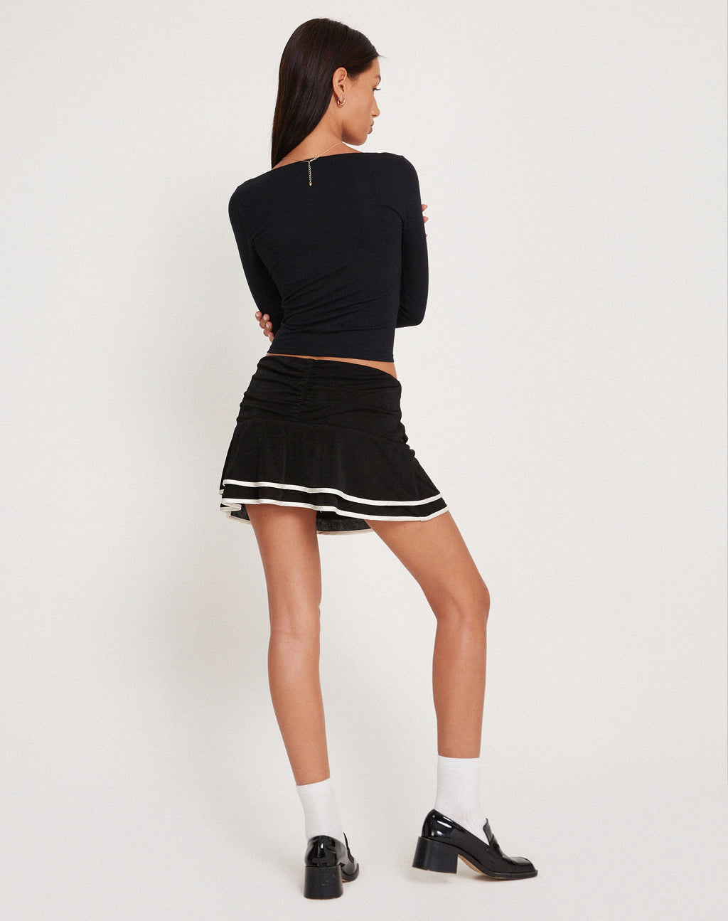 Ranta Mini Skirt in Black with Ivory Binding