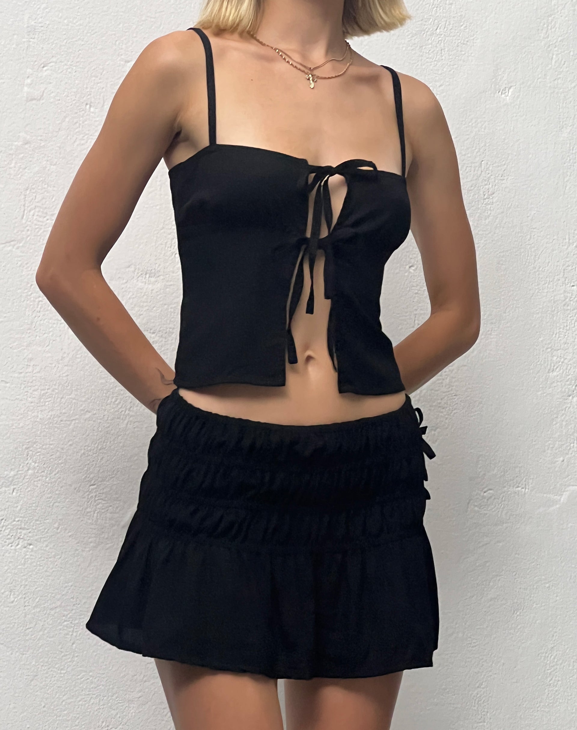 Raymi Tie Front Cami Top in Black