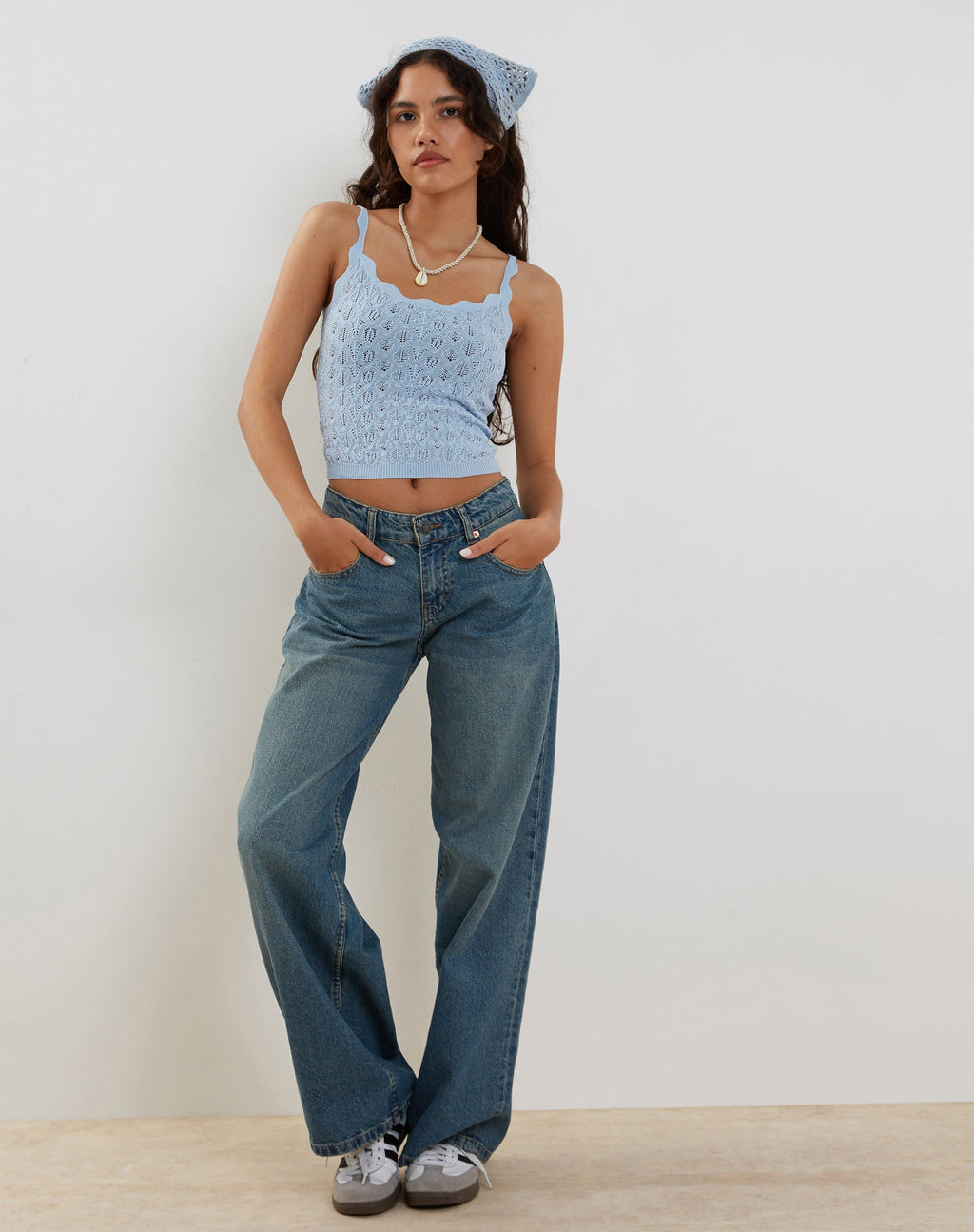 Reagan Pointelle Knit Cami Top in Baby Blue