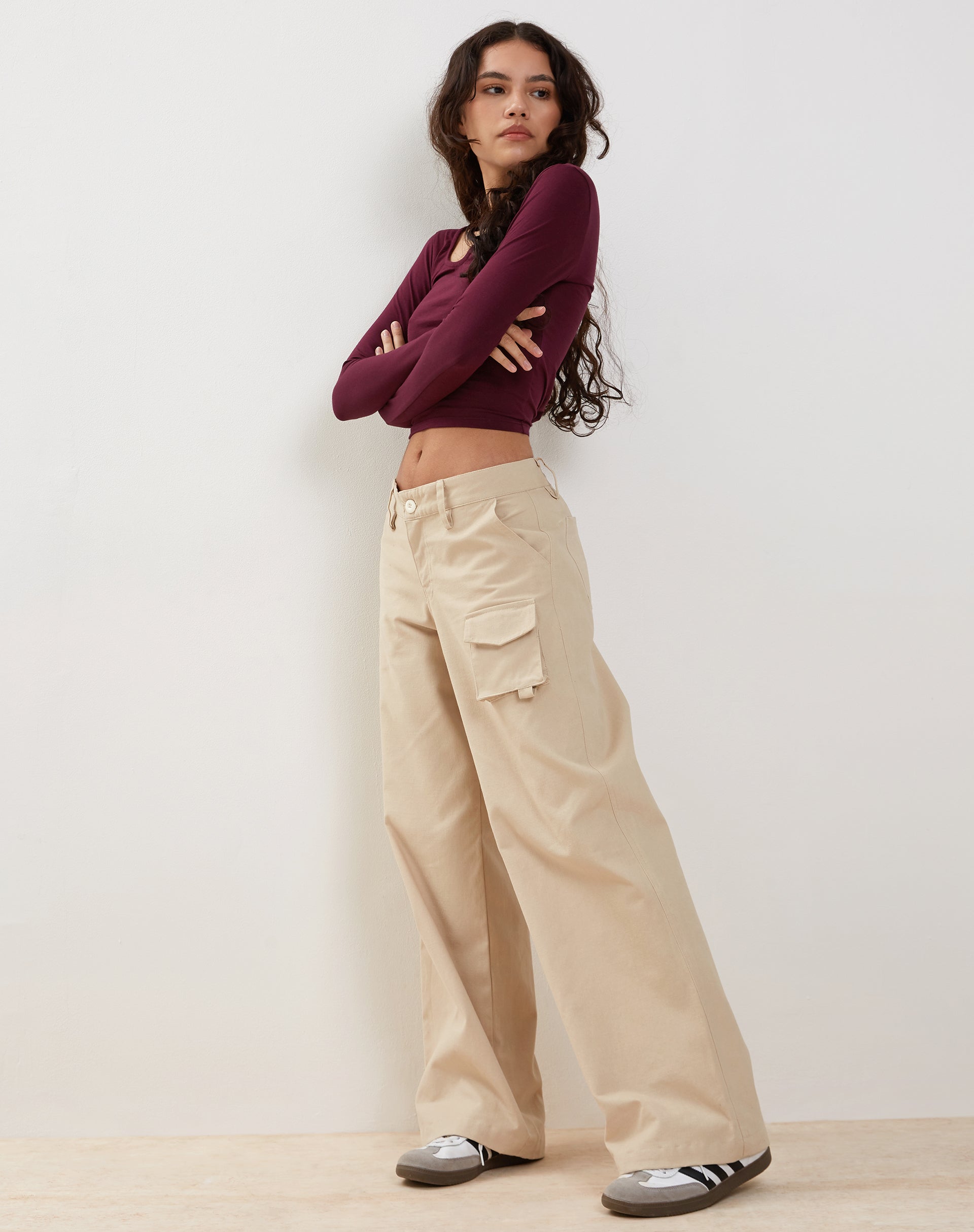 Renee Wide Leg Cargo Trouser in Ecru