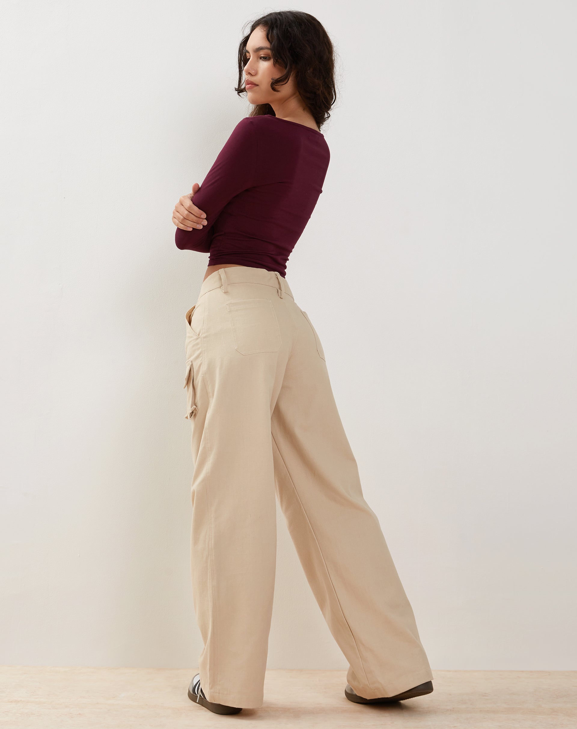 Renee Wide Leg Cargo Trouser in Ecru
