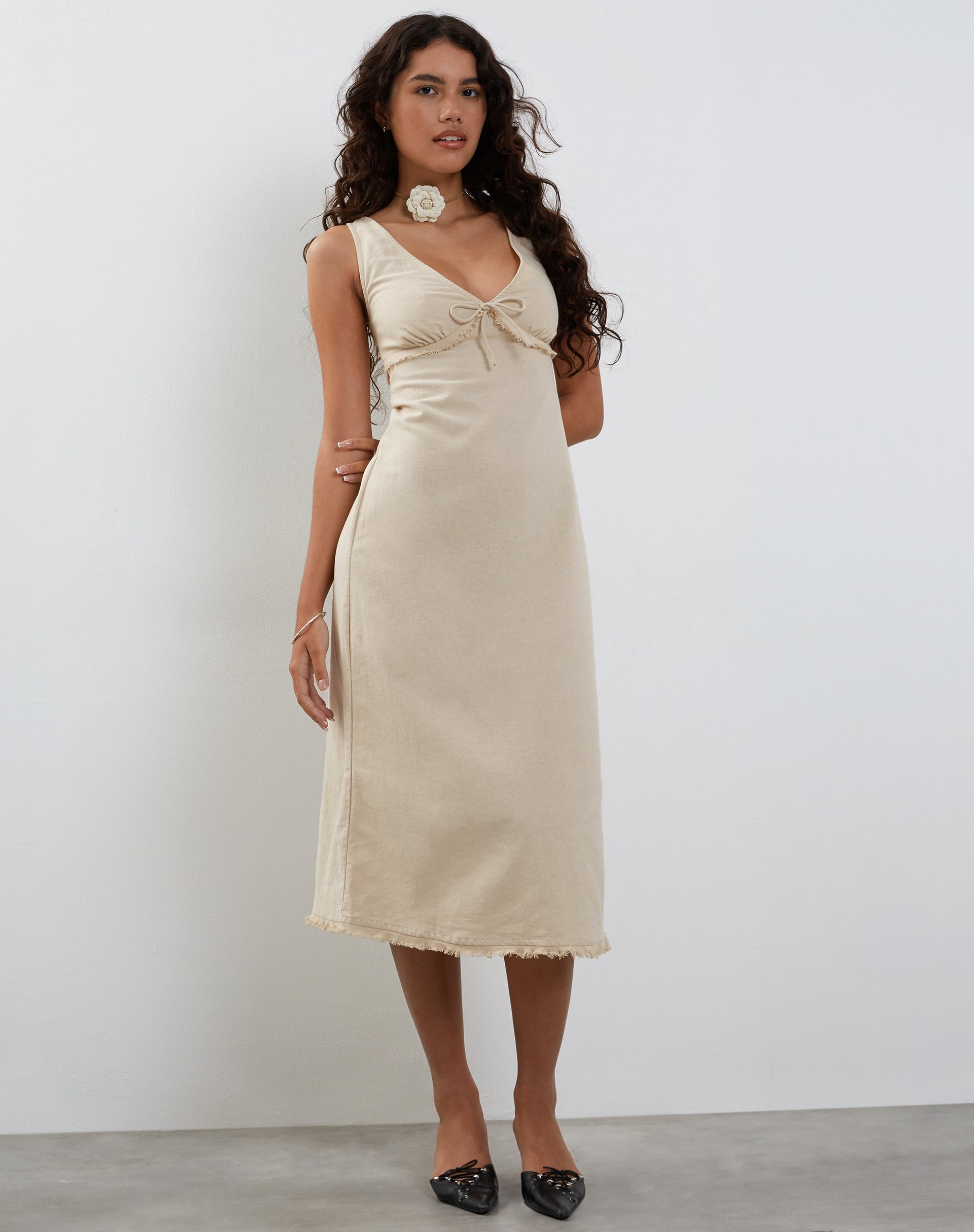 Antari Midi Dress in Ecru Linen