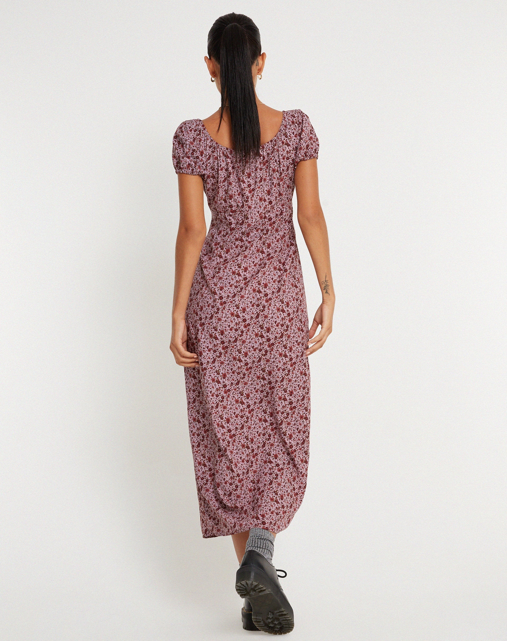 Larson Midi Dress in 90’s Floral Burgundy