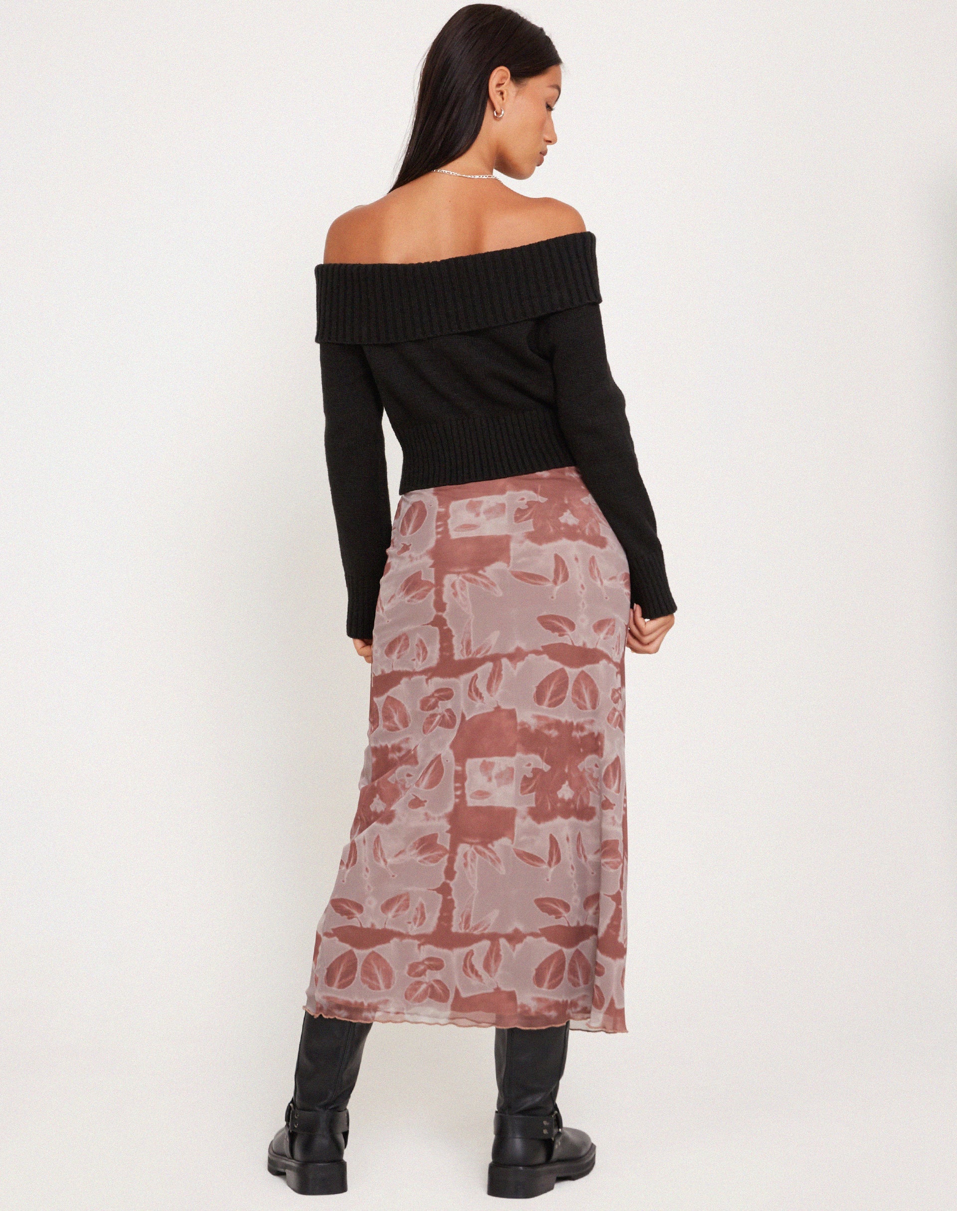 Lassie Low Rise Mesh Maxi Skirt in Botanical Bleed Warm Grey
