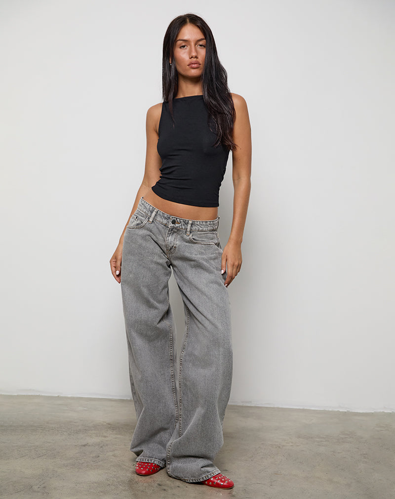 Rocio High Neck Backless Tank Top in Black