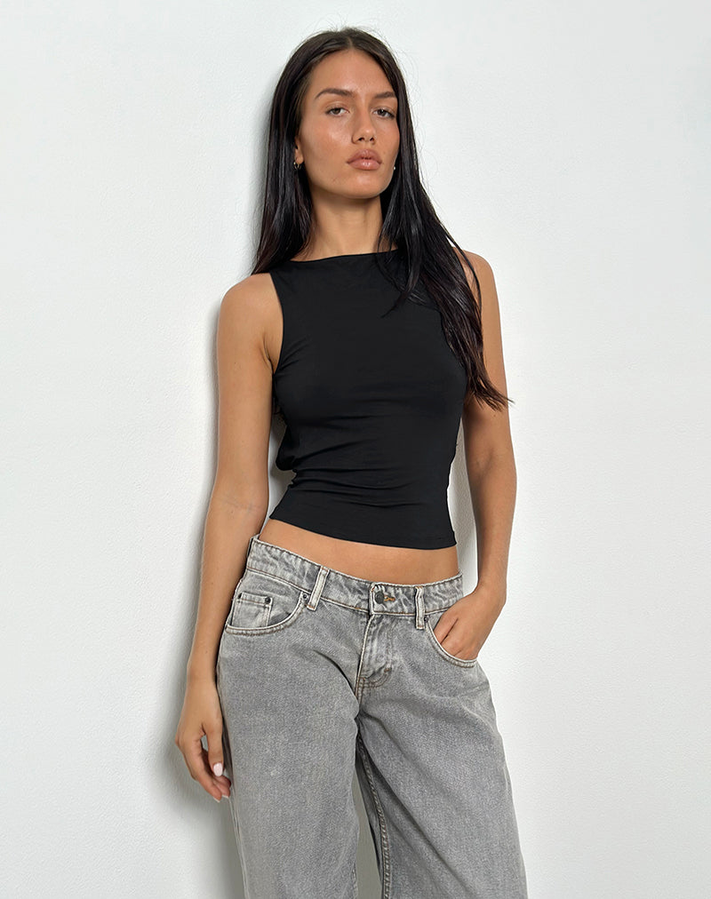 Rocio High Neck Backless Tank Top in Black