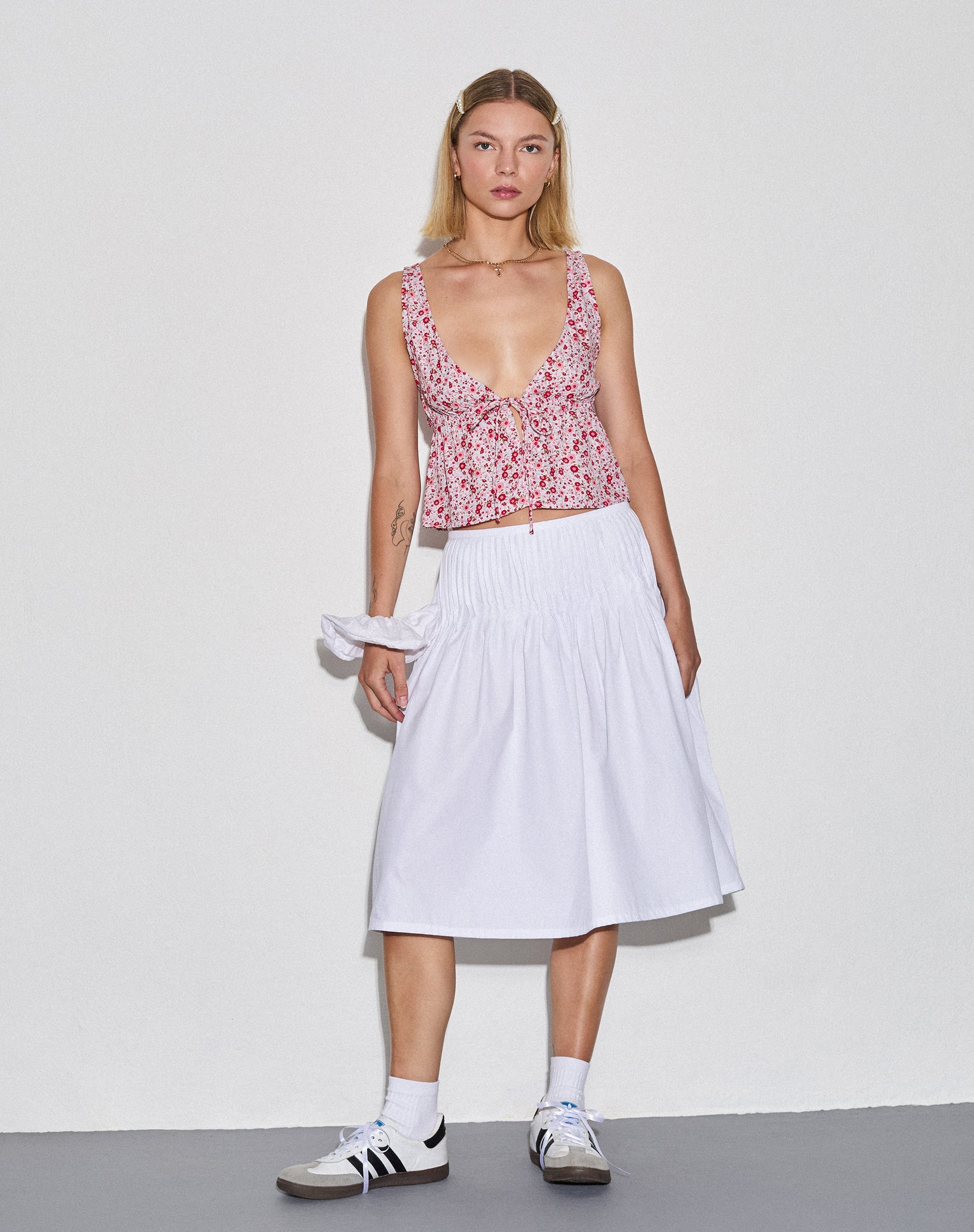 Rolia Tie Front Top in Ditsy Floral Blush Red