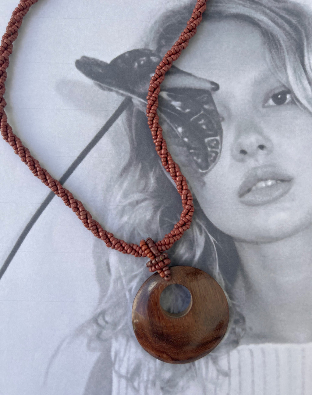 Ronji Necklace with Round Wooden Pendant