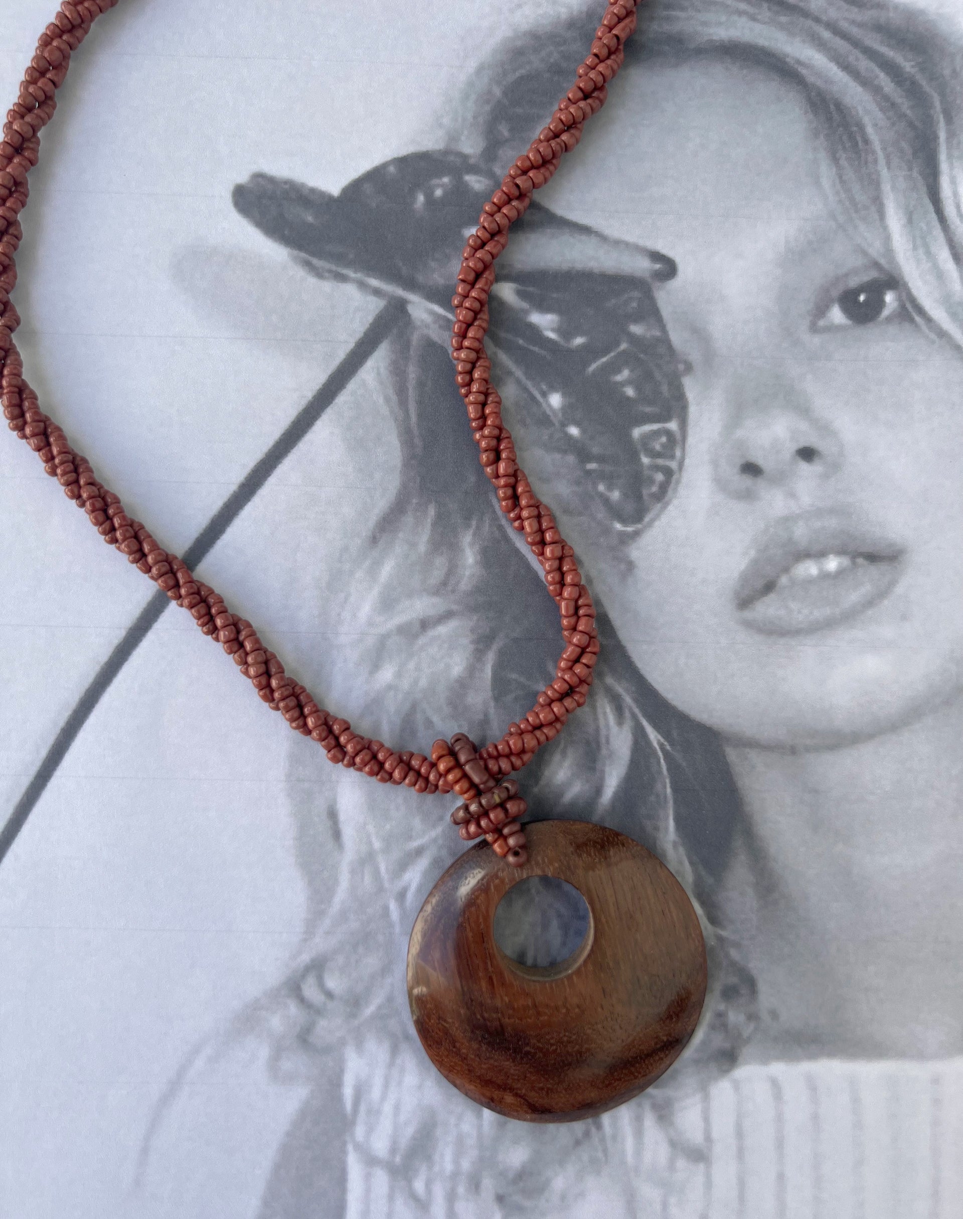 Ronji Necklace with Round Wooden Pendant