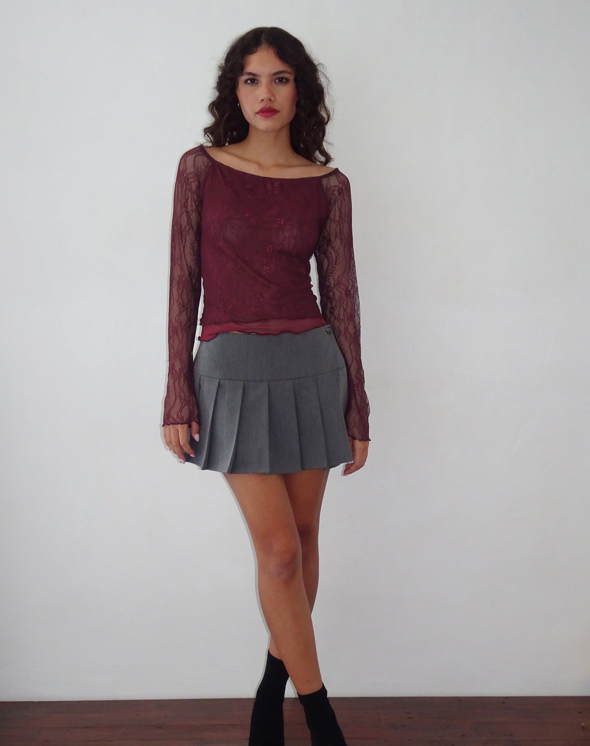 Rory Long Sleeve Top in Lace Burgundy