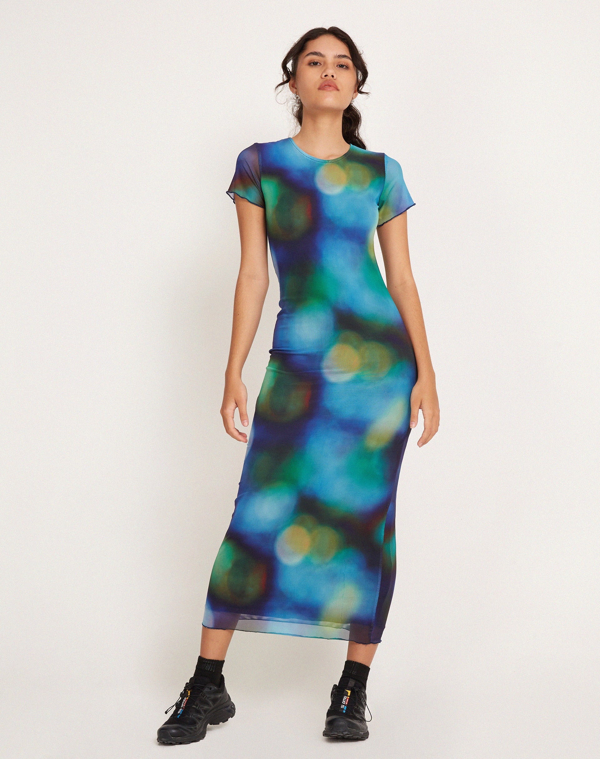 Roska Midi Dress in Mesh Blur Orbs