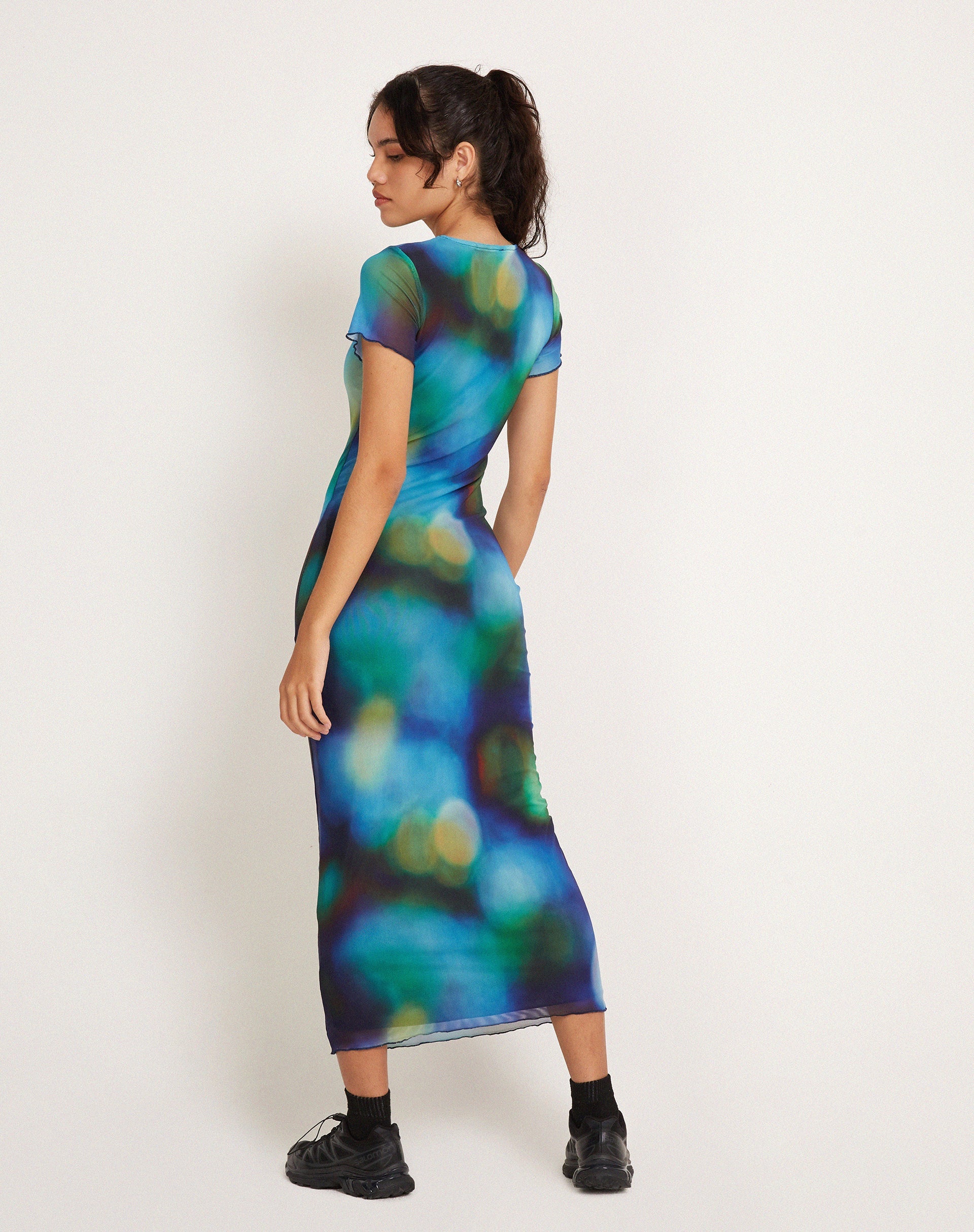 Roska Midi Dress in Mesh Blur Orbs