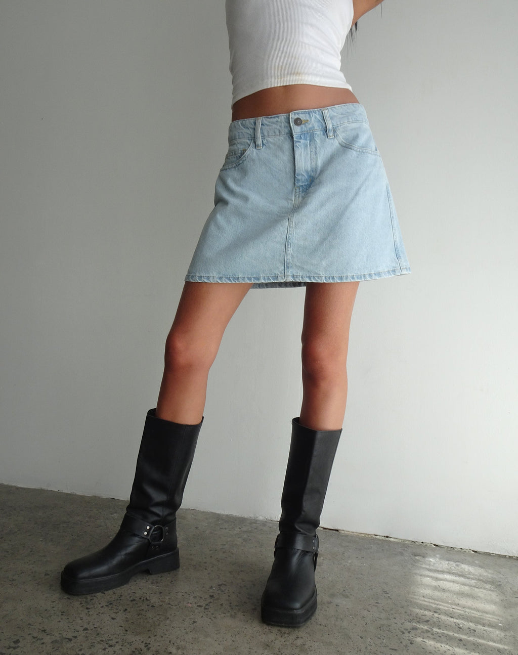 Mini A-Line Skirt in Denim Blue Bleach