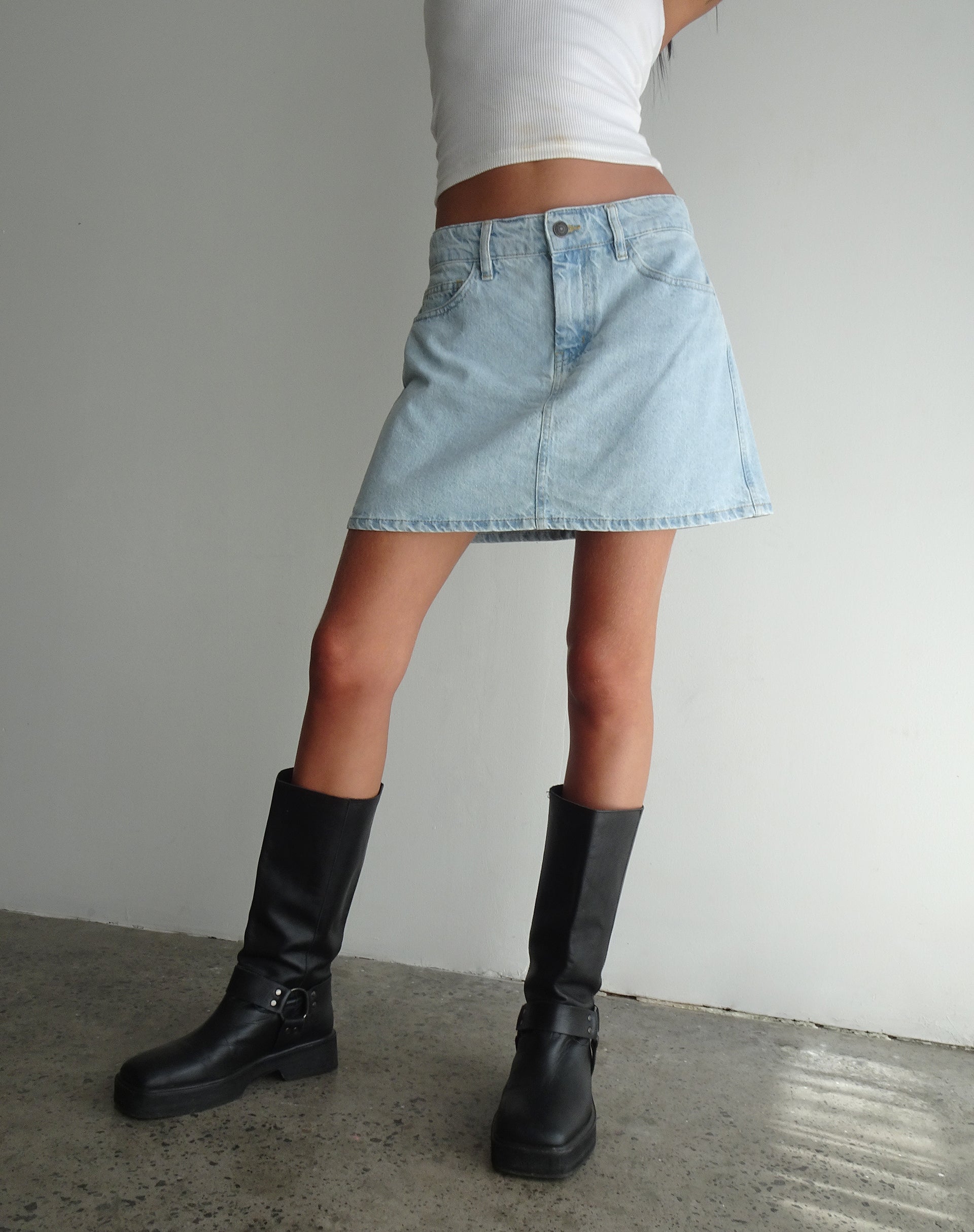 Mini A-Line Skirt in Denim Blue Bleach