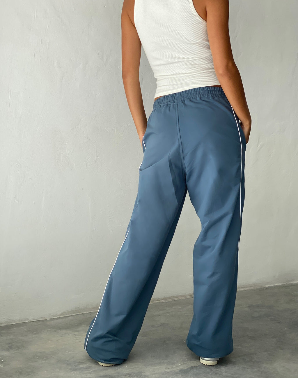 Benton Wide Leg Jogger in Blue with 'M' Embroidery