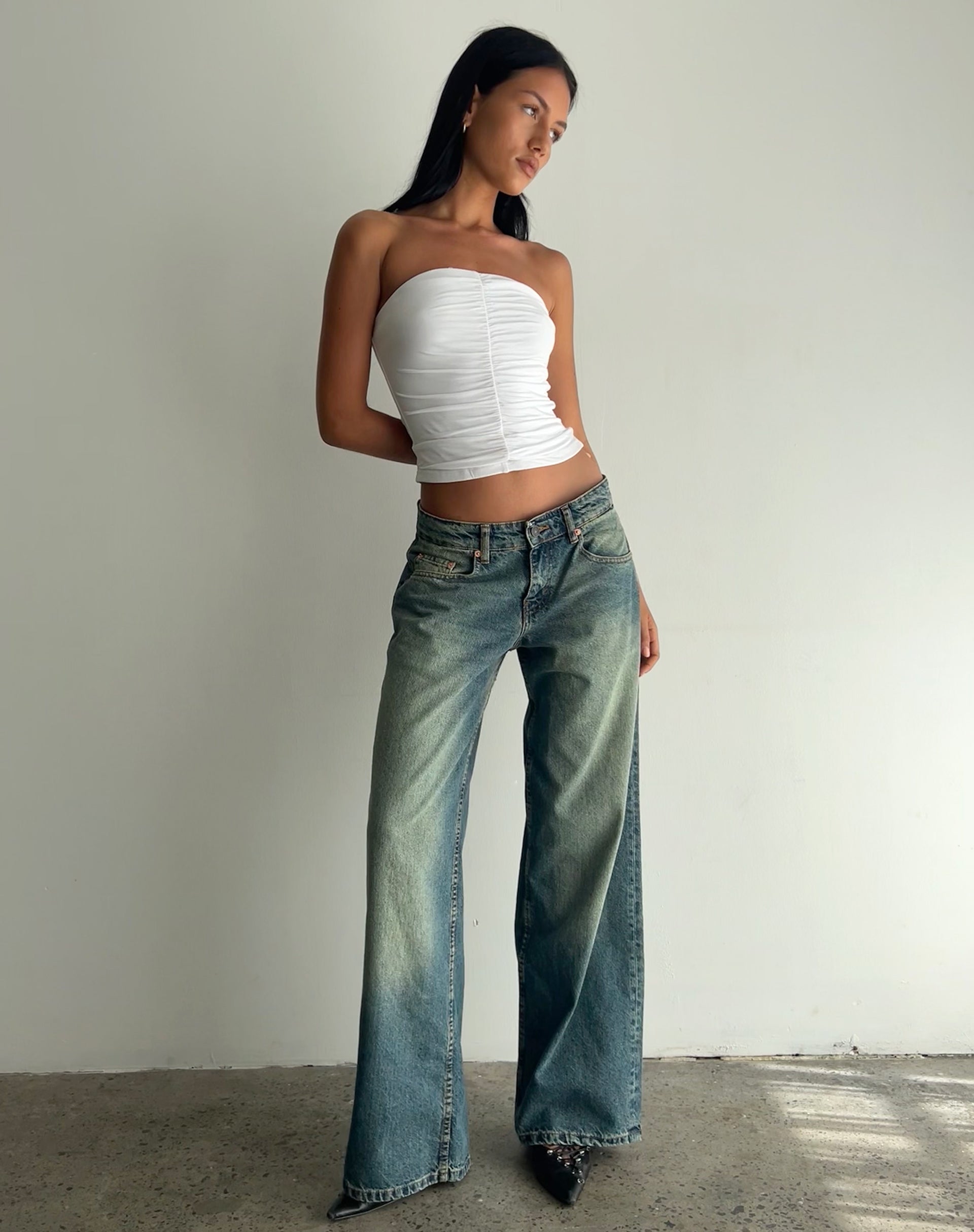 Sajna Ruched Bandeau Top in White