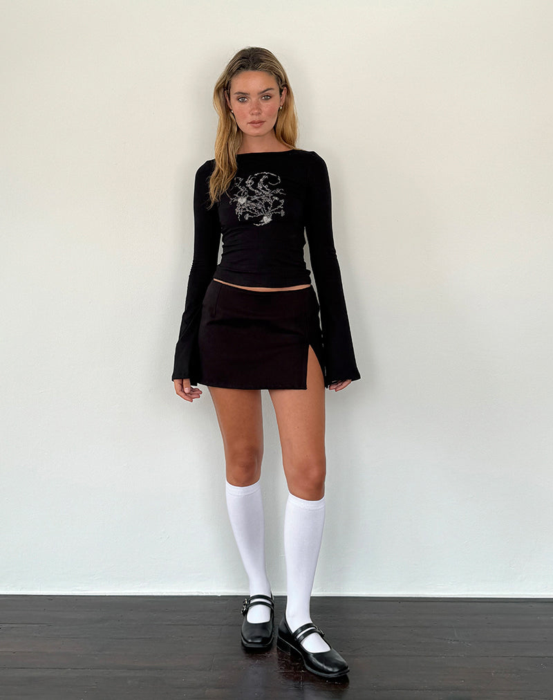 Salaka Long Sleeve Top in Black Script Heart Graphic