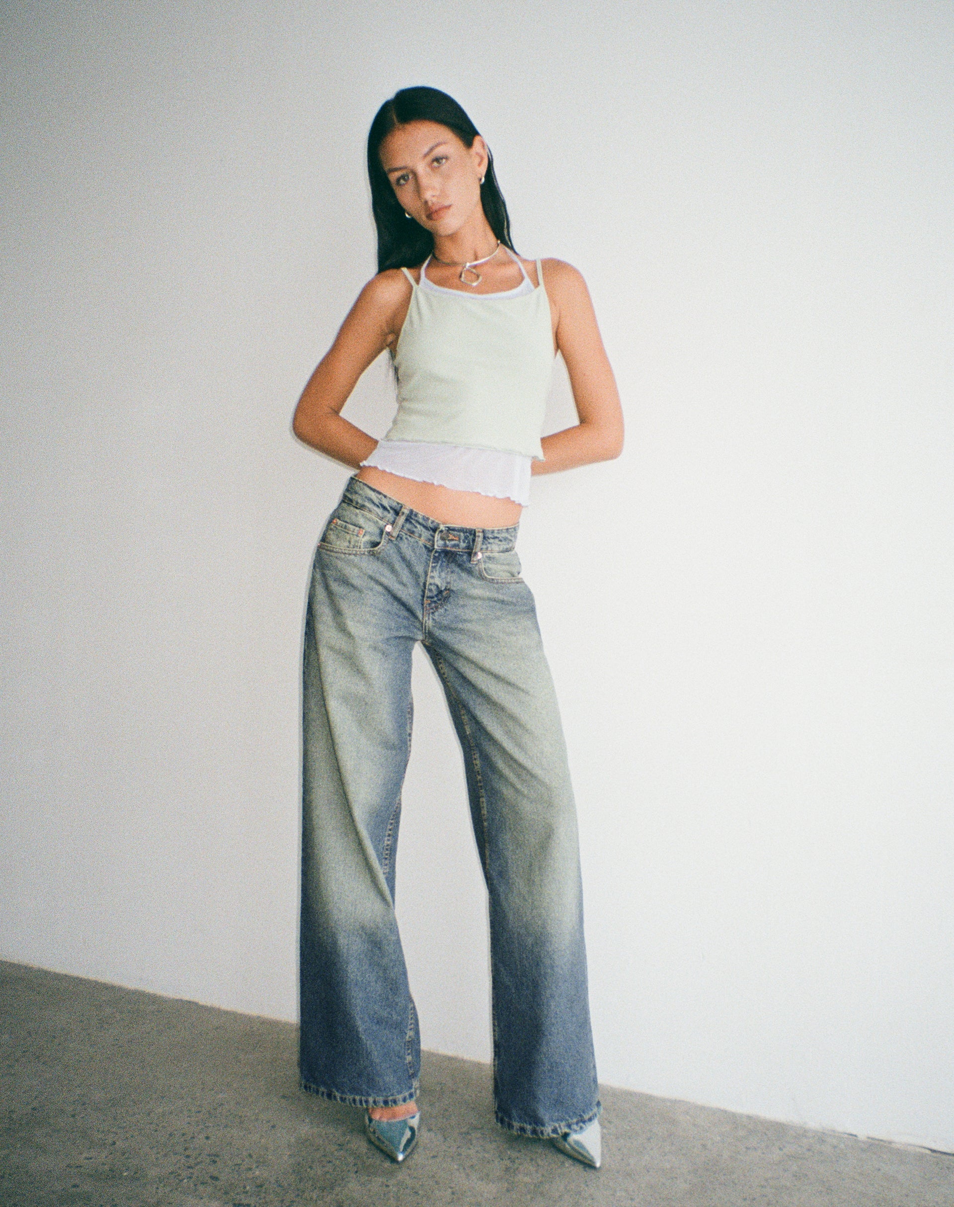Roomy Extra Wide Low Rise Jeans in Extreme Blue Green