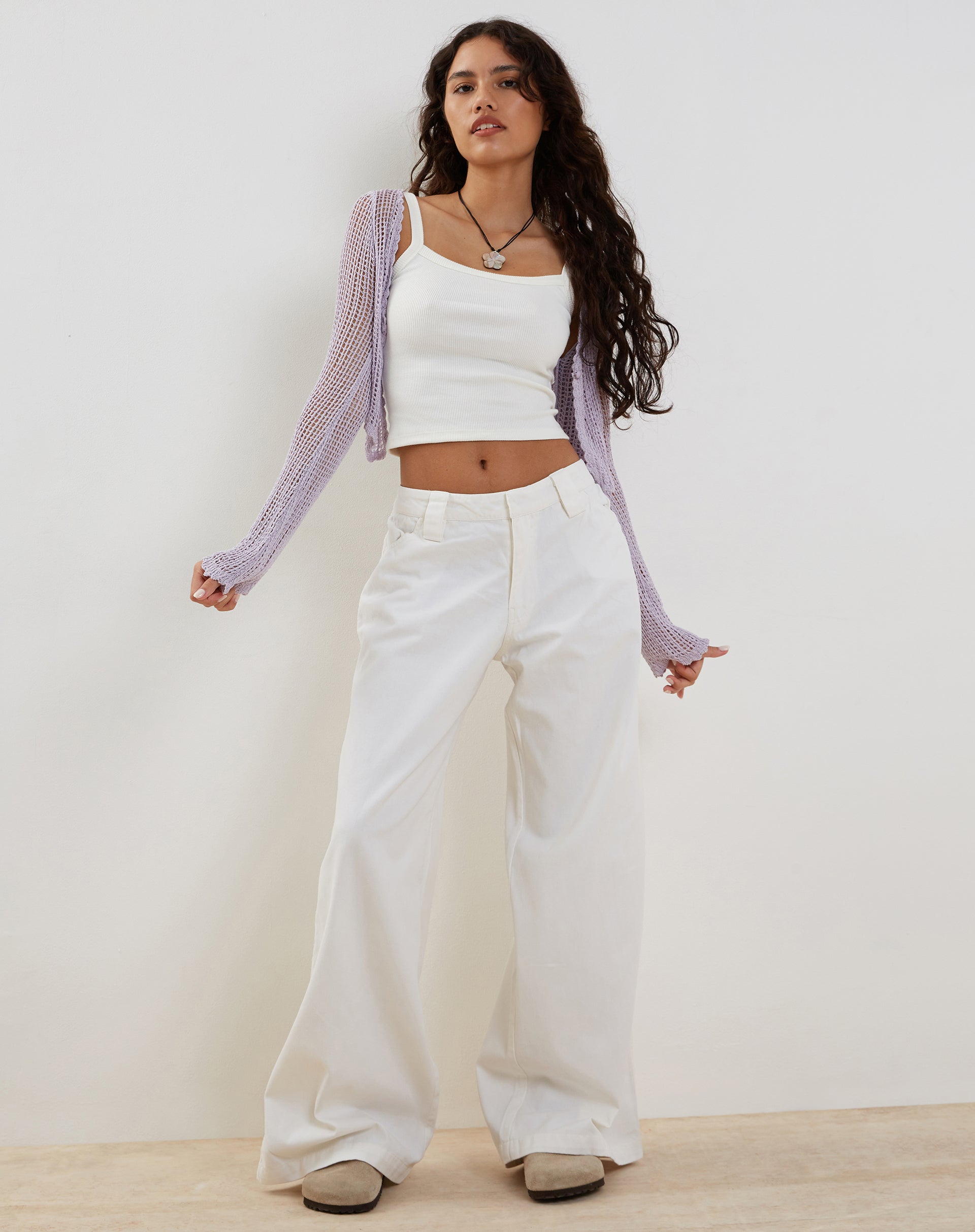Septa Cropped Knit Cardigan in Lilac