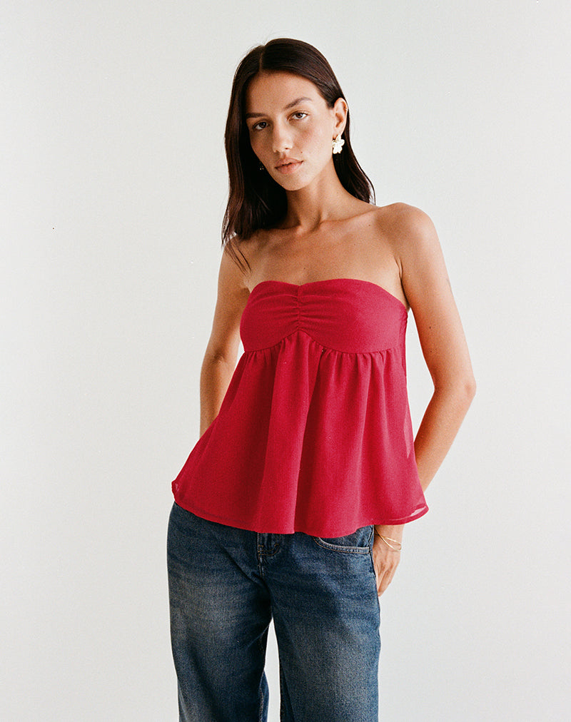 Setsuko Bandeau Longline Top in Red