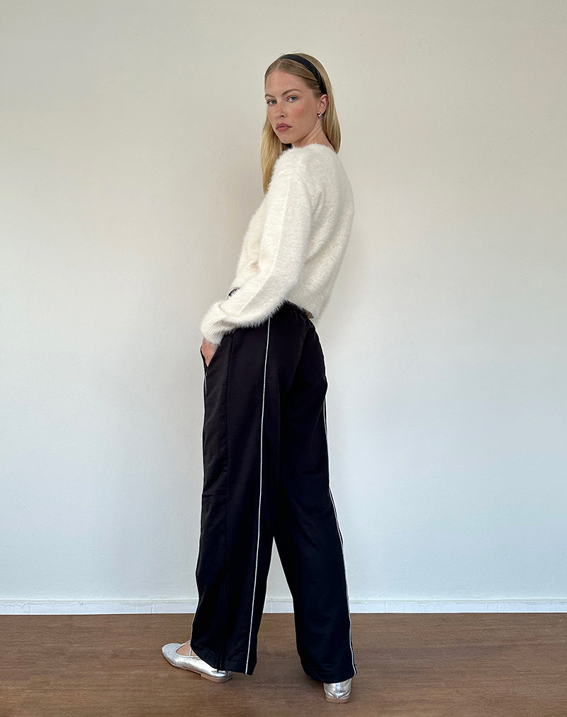 Shobi Wide Leg Jogger in Black with Grey Piping