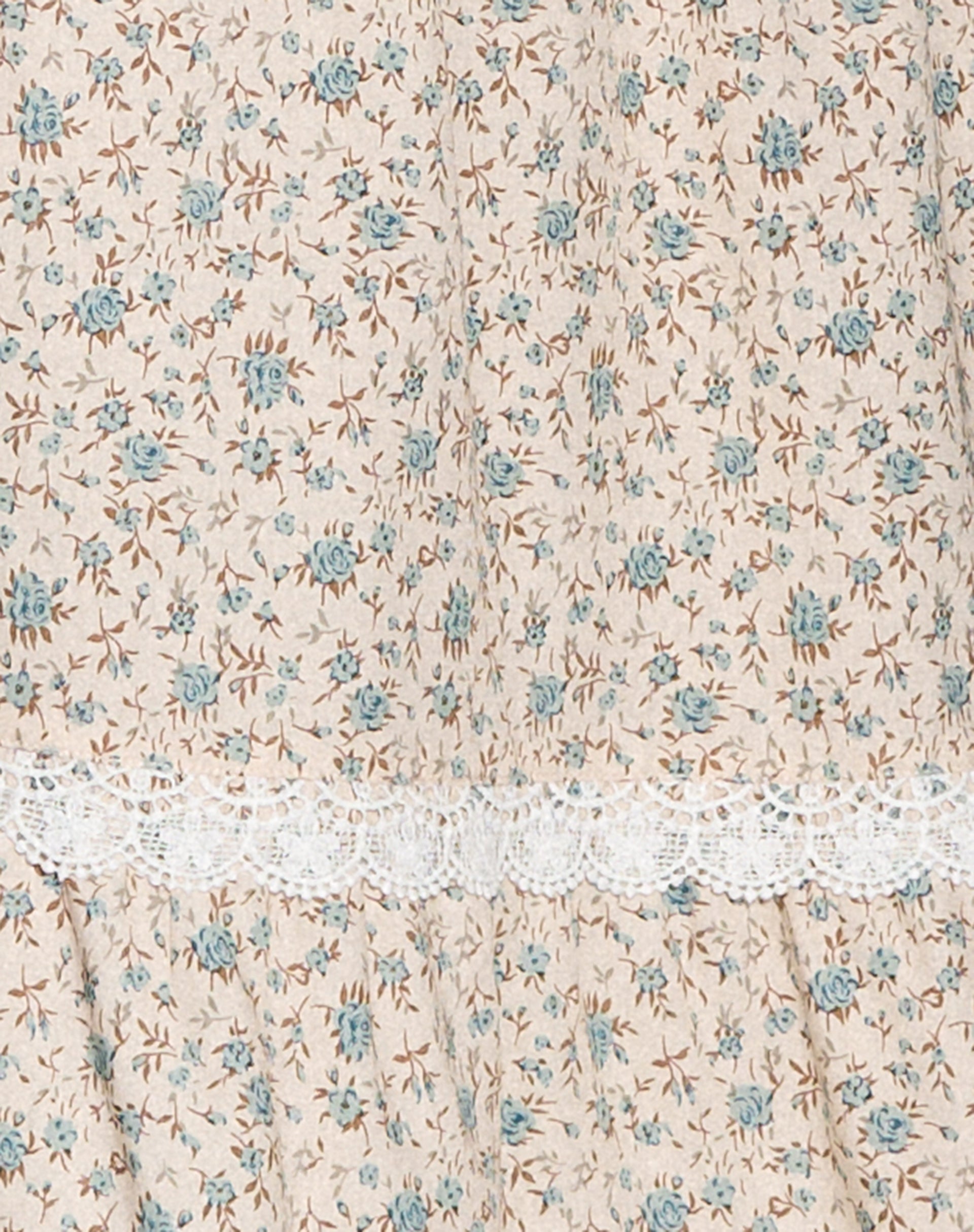 Maxce Low Rise Midi Skirt in Antique Blue and Ivory Floral