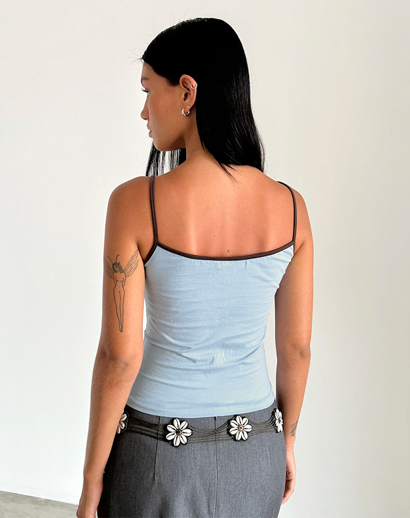 Solani Top in Nantucket Blue with Deep Mahogany Binding