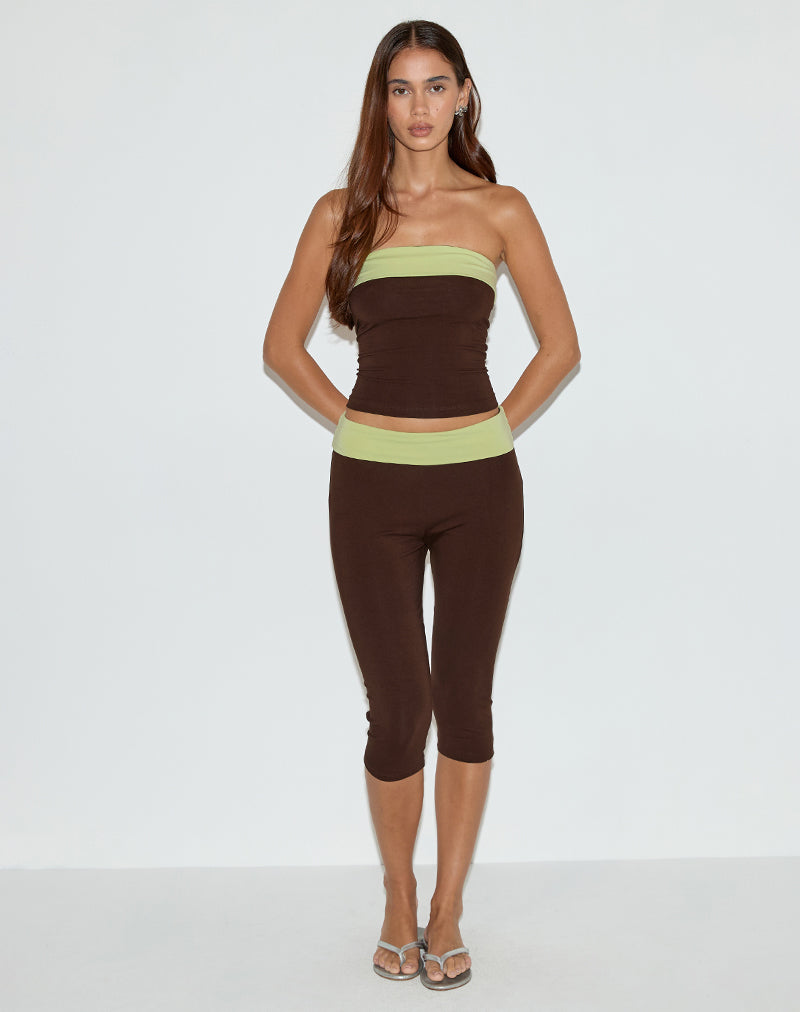 Vivah Fold-over Capri in Chocolate Brown with Pistachio Binding