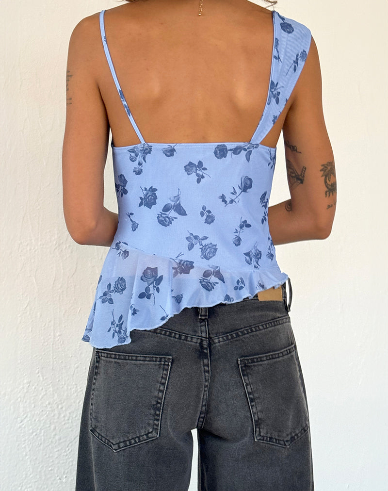 Syahdu Asymmetric Top in Inky Blue Floral Mesh
