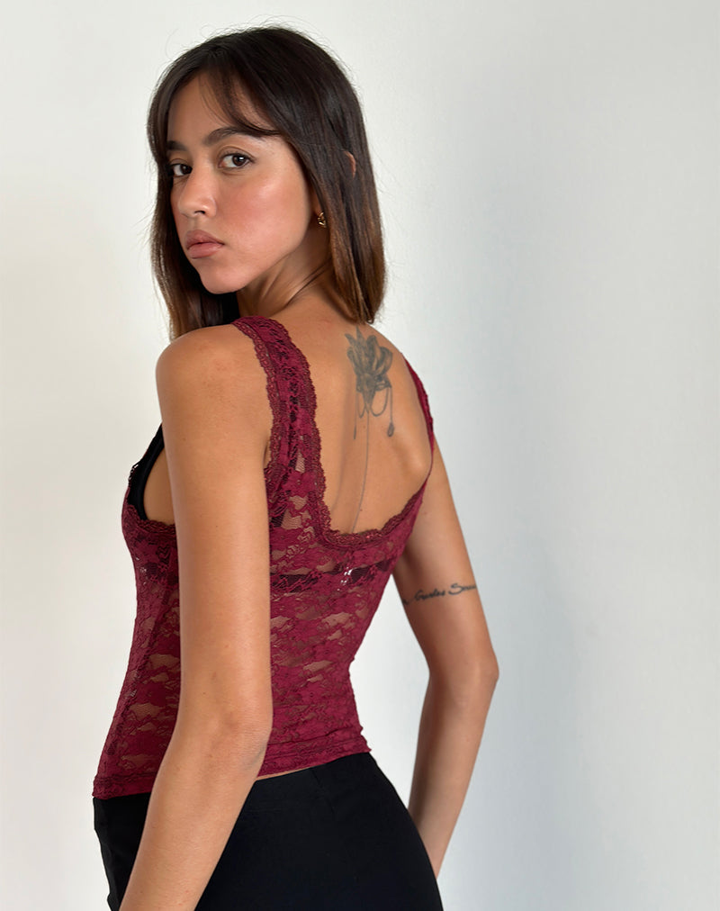 Tahoa Top in Orchid Lace Burgundy