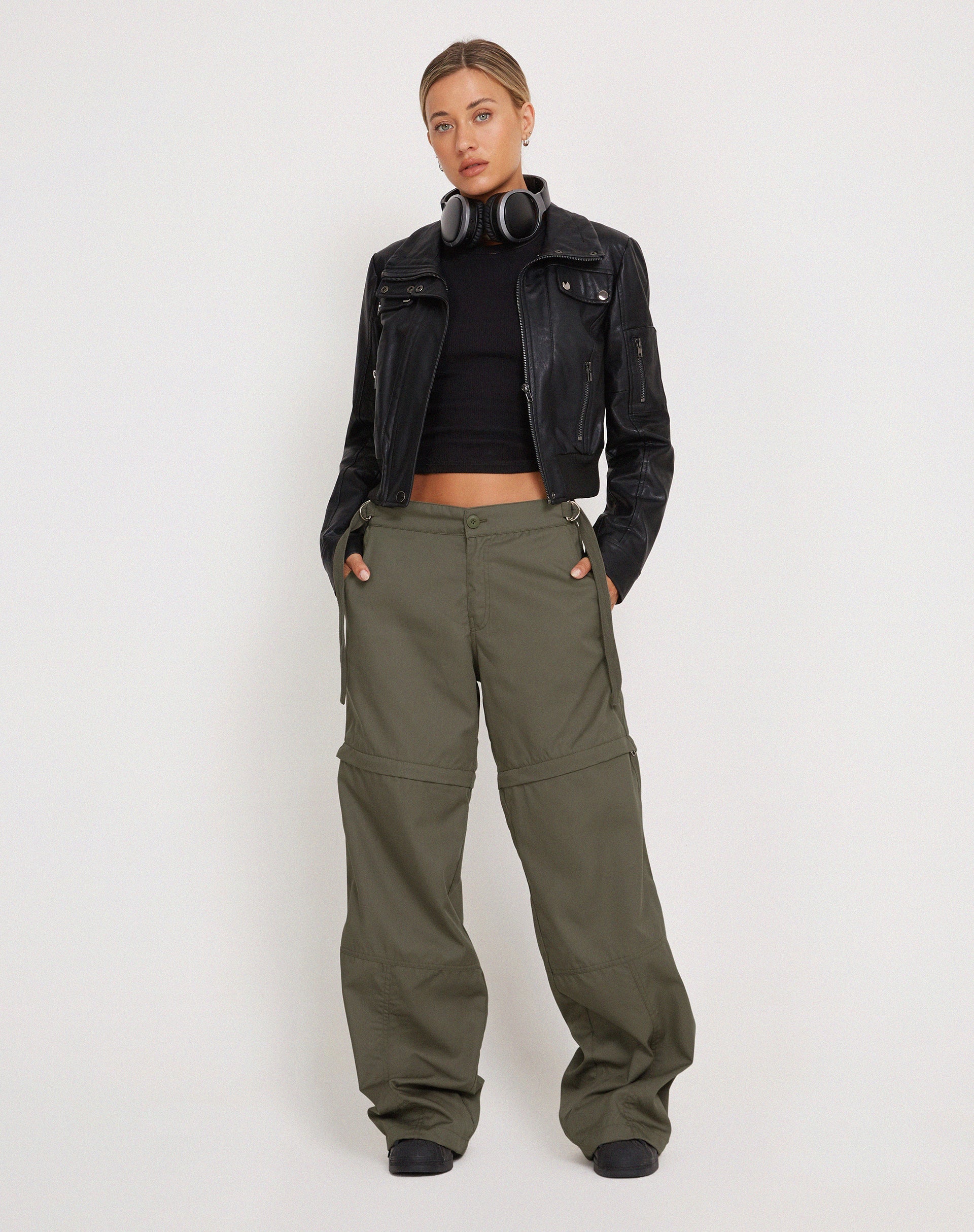 Tansy Wide Leg Cargo Trouser in Stone Green
