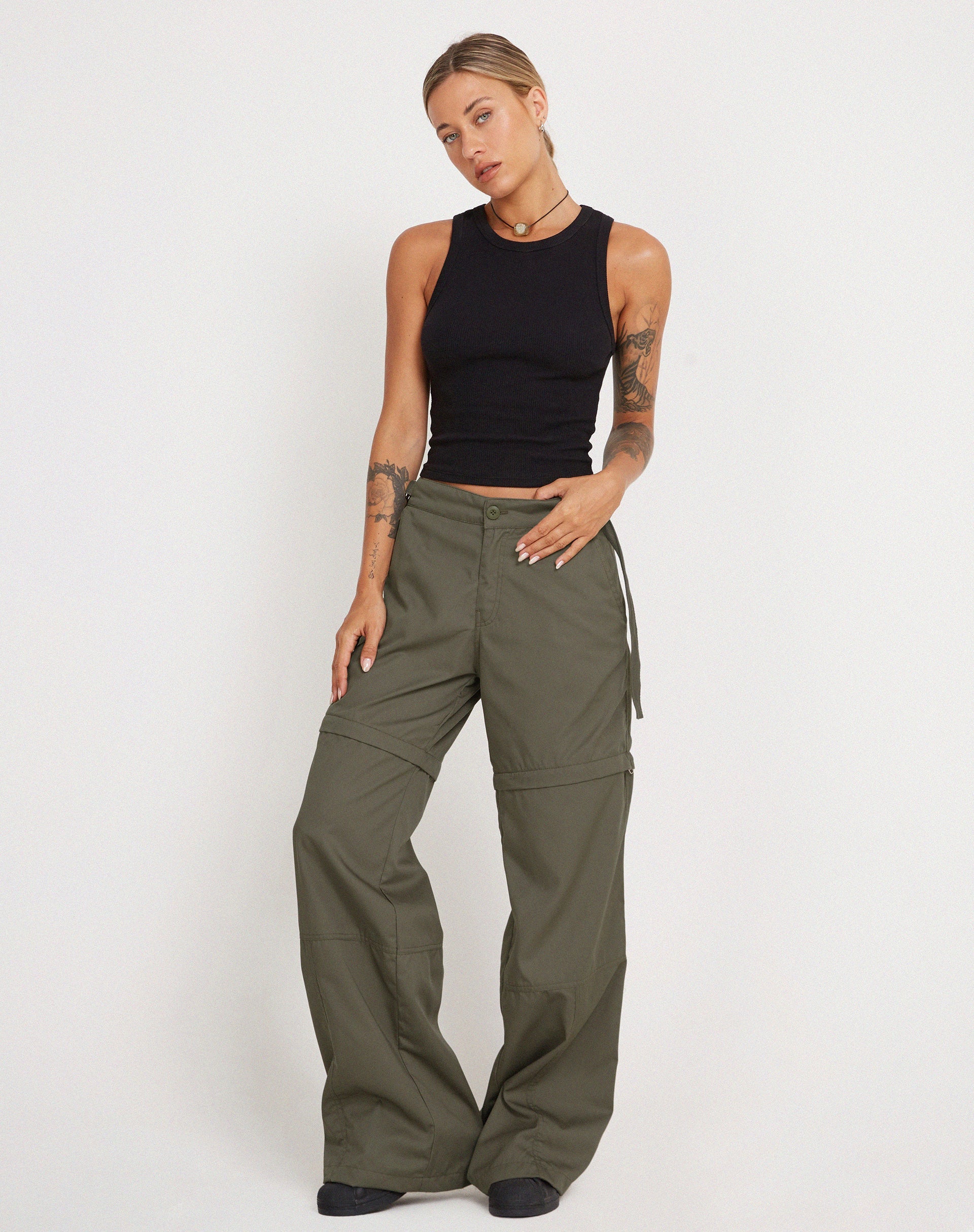 Tansy Wide Leg Cargo Trouser in Stone Green