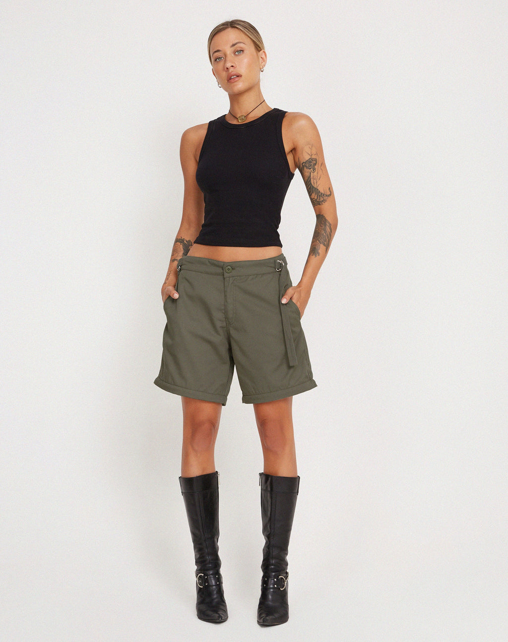 Tansy Wide Leg Cargo Trouser in Stone Green