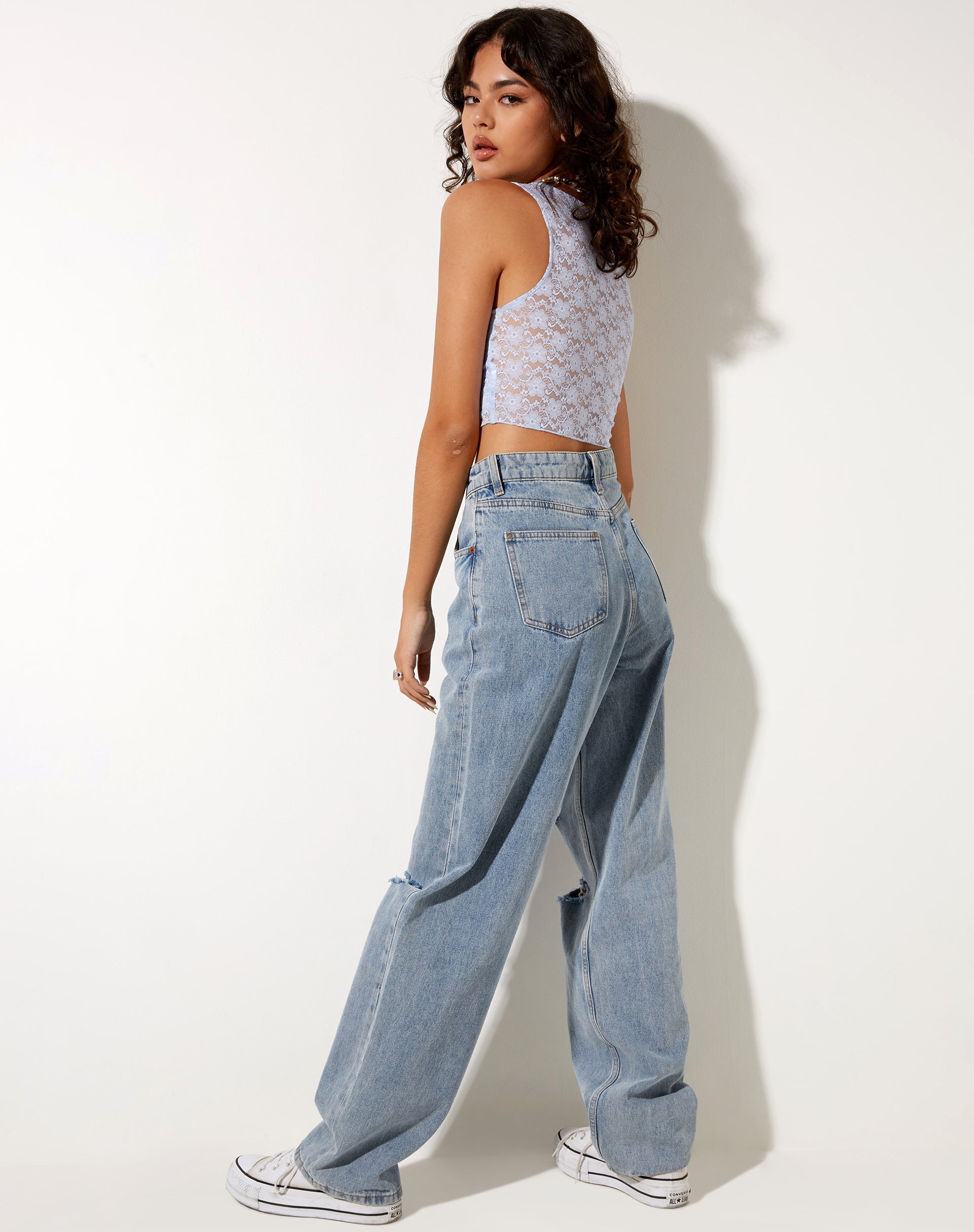 Tiati Crop Top in Lace Powder Blue