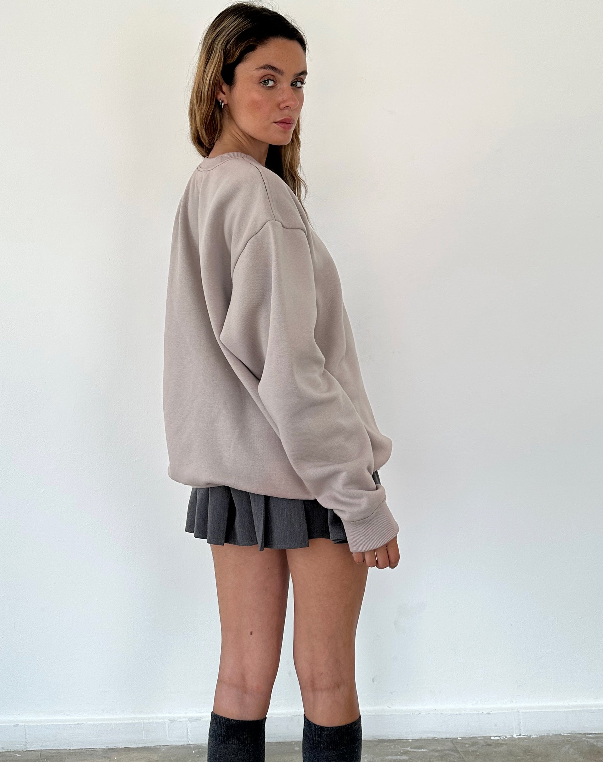 Tillie Sweatshirt in Mushroom with Brown Motel Embroidery