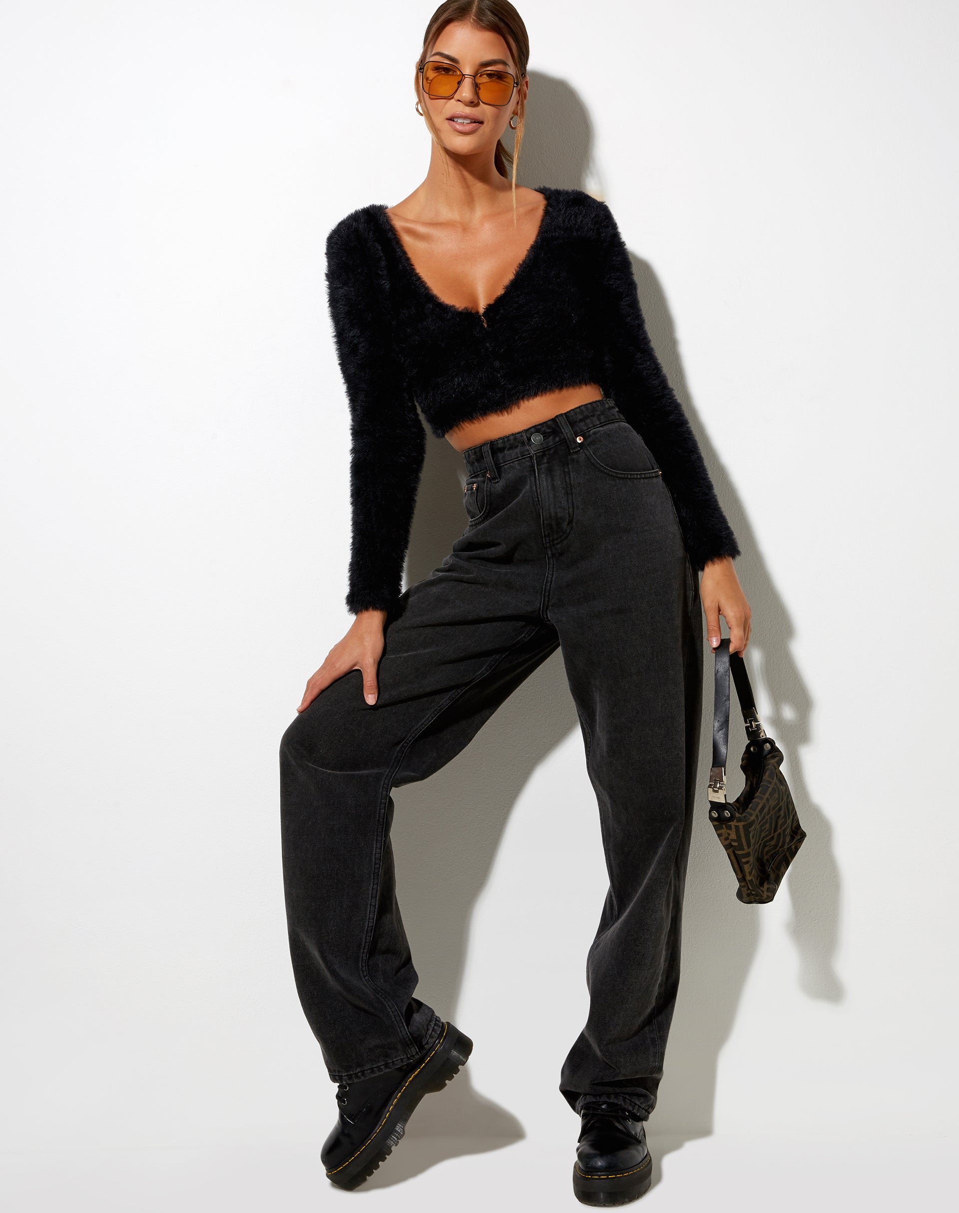 Vima Cropped Cardigan in Knit Black
