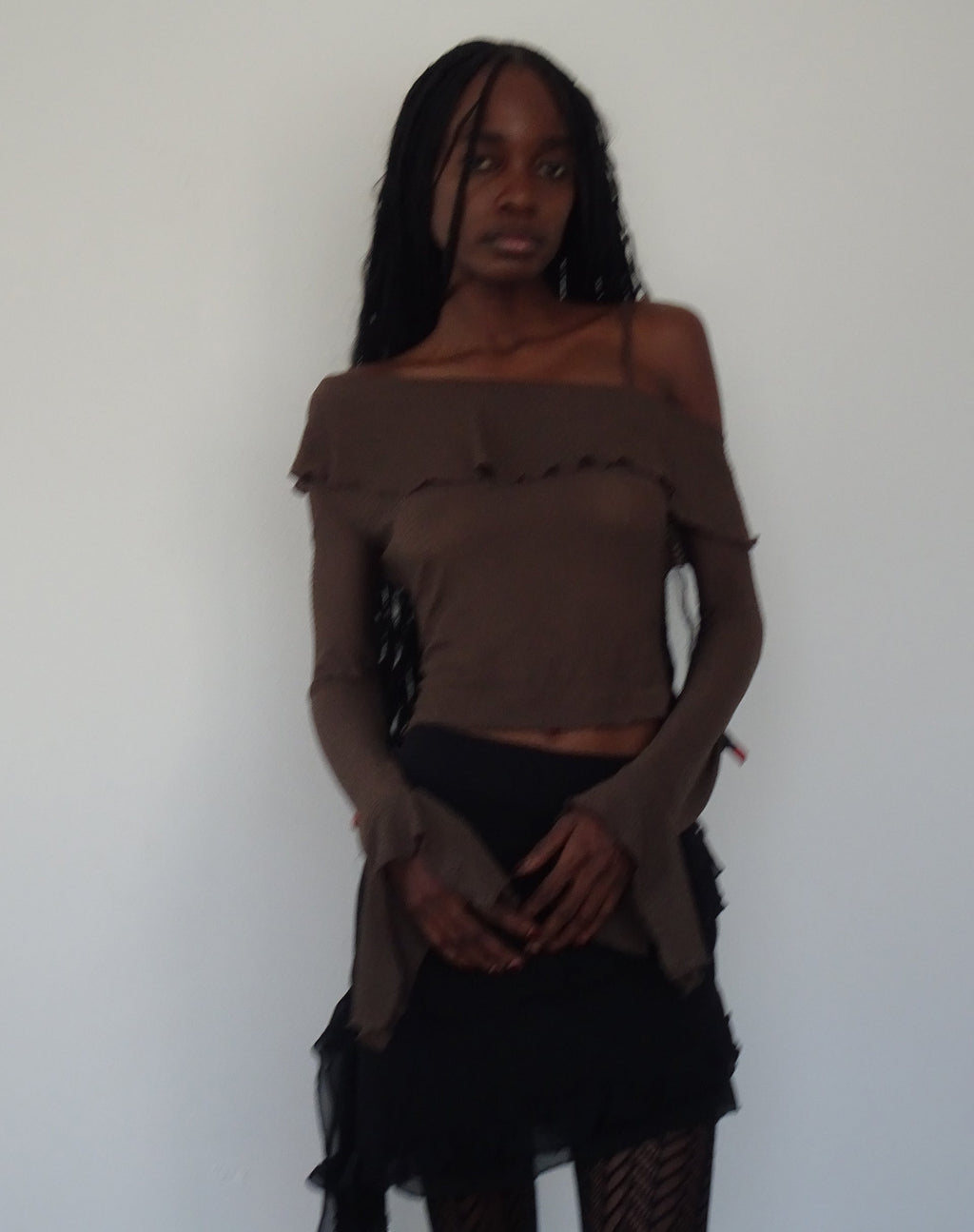 Viserra Asymmetric Long Sleeve Top in Bubble Mesh Brown