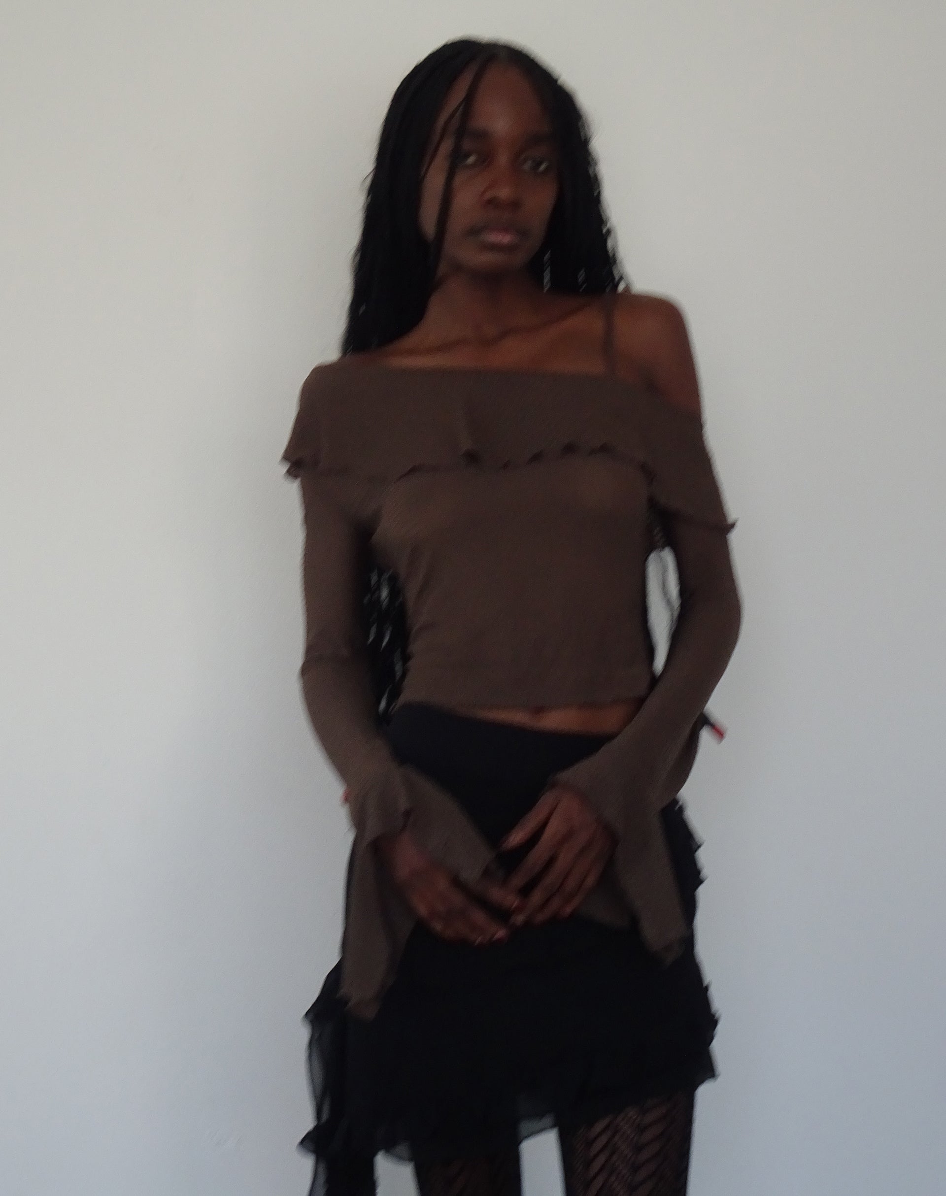 Viserra Asymmetric Long Sleeve Top in Bubble Mesh Brown