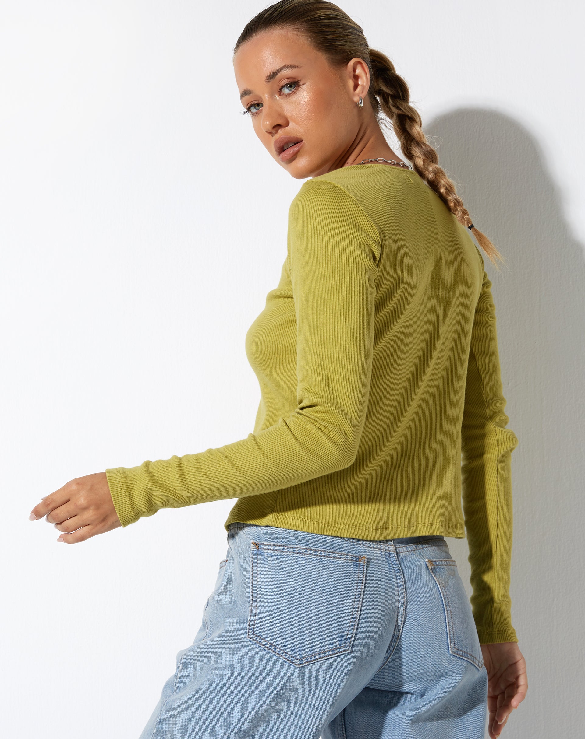 Xiur Cardi in Rib Cress Green