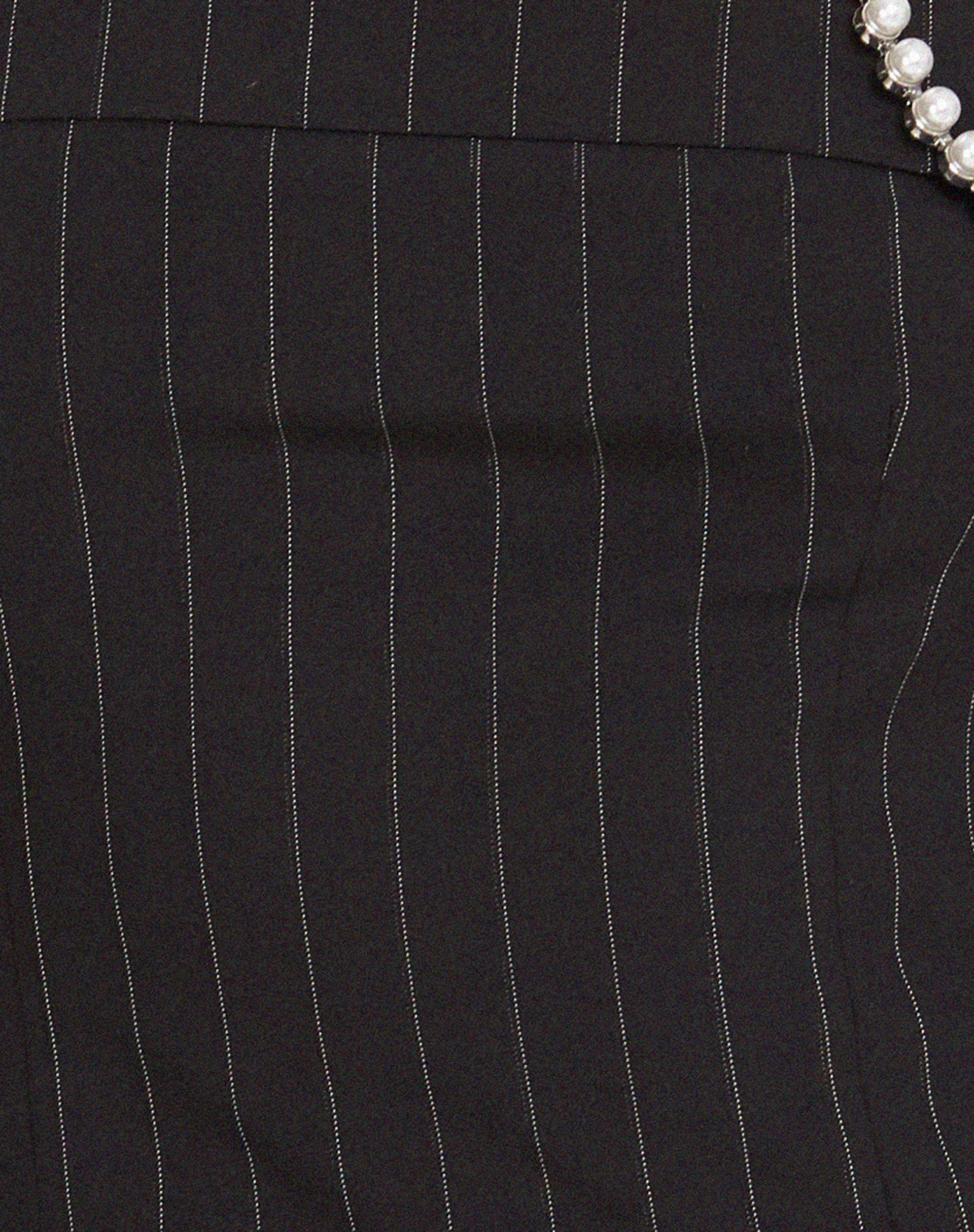 Yafira Bardot Top in Black Pinstripe with Heart Buckle
