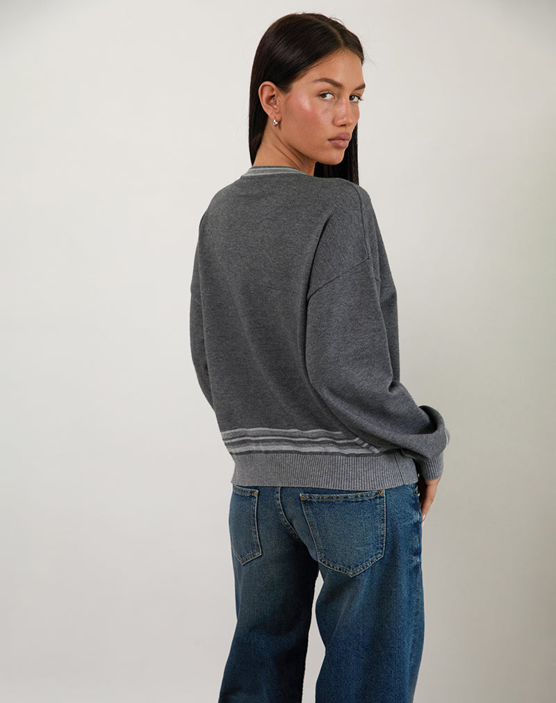 Yarnia Slouchy V Neck Jumper in Charcoal