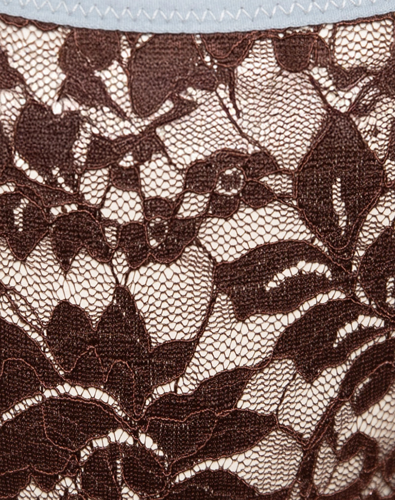 Yinis Knickers in Chocolate Lace with Blue Binding
