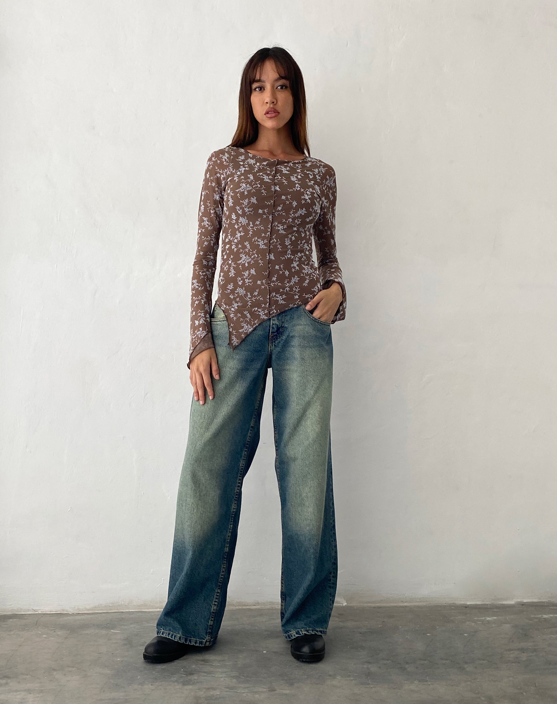 Zest Mesh Long Sleeve Top in Botanist Flock Dark Taupe
