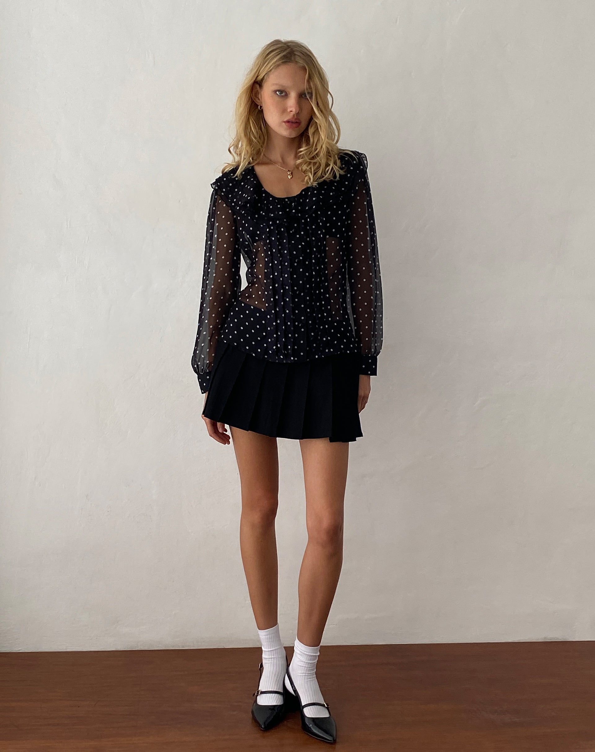 Zinnia Blouse in Polka Black Chiffon