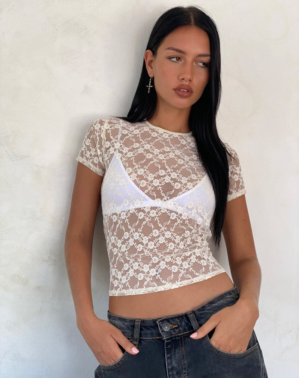 Zorani Lace Baby Tee in Ivory